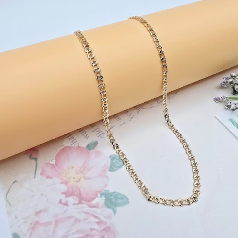 Shiny Rose Gold Chain Necklace with Polished Flat Heart Links
